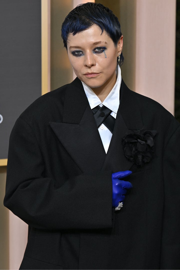 Emma D'Arcy arrives for the 80th annual Golden Globe Awards at The Beverly Hilton hotel in Beverly Hills, California, on Jan. 10, 2023.