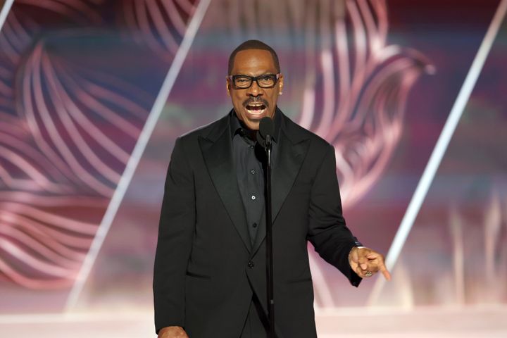 Actor and comedian Eddie Murphy accepts the Cecil B. DeMille Award at the Golden Globes held Tuesday at the Beverly Hilton Hotel in Beverly Hills, California.