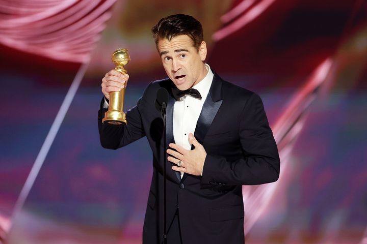 Colin Farrell receiving his Golden Globe