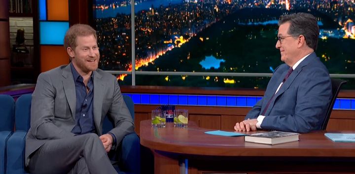 Prince Harry and Stephen Colbert on The Late Show