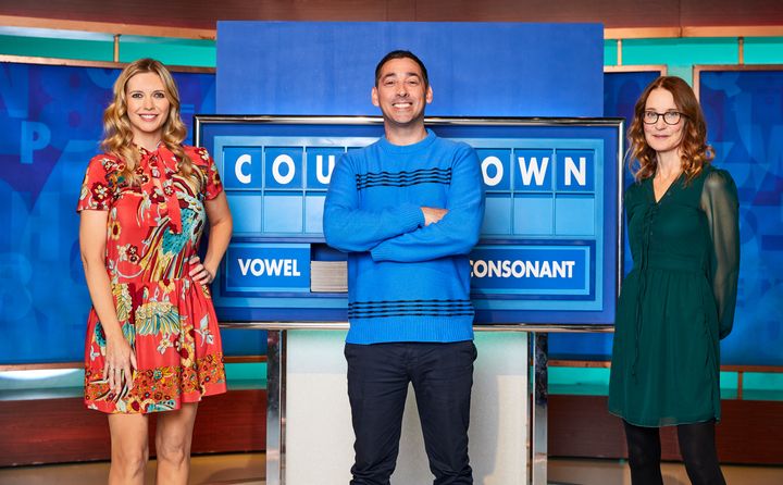 Colin Murray with Countdown co-stars Rachel Riley and Susie Dent