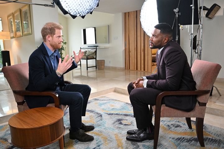 Prince Harry during an interview with "Good Morning America" co-host Michael Strahan in Los Angeles.