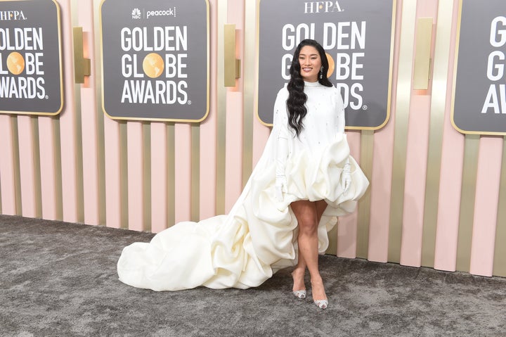 Chloe Flower shows off her gown at the 80th Annual Golden Globe Awards on Jan. 10, 2023, in Beverly Hills, California.