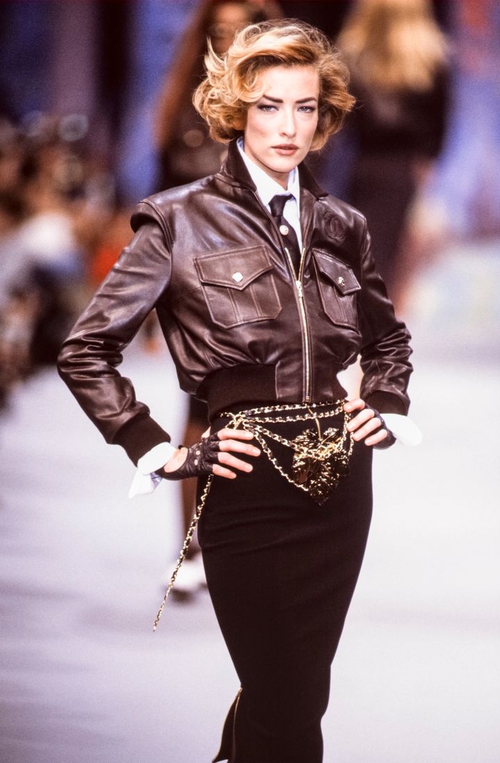 Tatjana Patitz walks the runway at the Chanel Ready to Wear Spring/Summer 1991-1992 fashion show during the Paris Fashion Week in October, 1991 in Paris, France. (Photo by Victor VIRGILE/Gamma-Rapho via Getty Images)