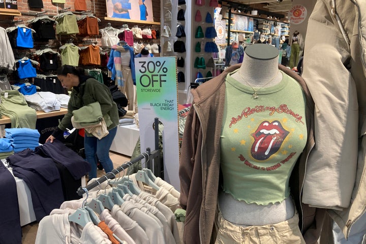 A Rolling Stones t-shirt from 1970 is displayed in the Westfield Garden State Plaza shopping mall in Paramus, New Jersey, on Saturday, December 17, 2022.