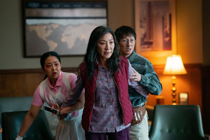 From left: Stephanie Hsu, Michelle Yeoh and Ke Huy Quan in "Everything Everywhere All At Once."
