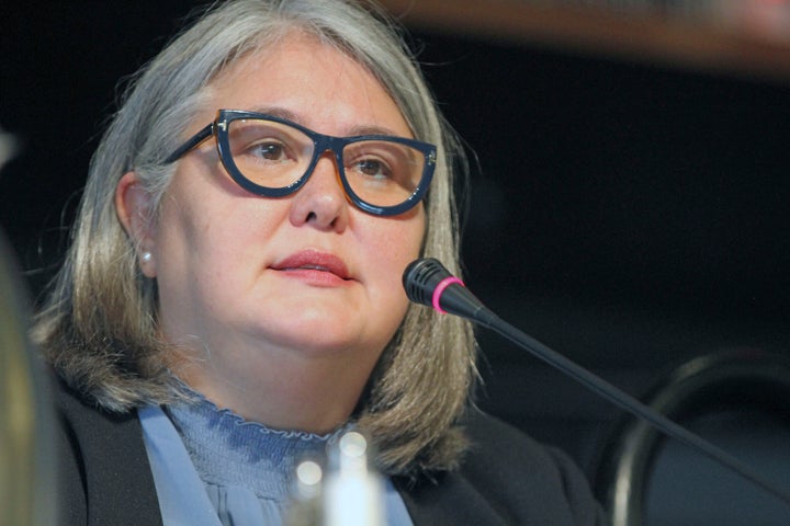 Tara Sweeney, a Republican seeking the sole U.S. House seat in Alaska, speaks during a forum for candidates, May 12, 2022, in Anchorage, Alaska.