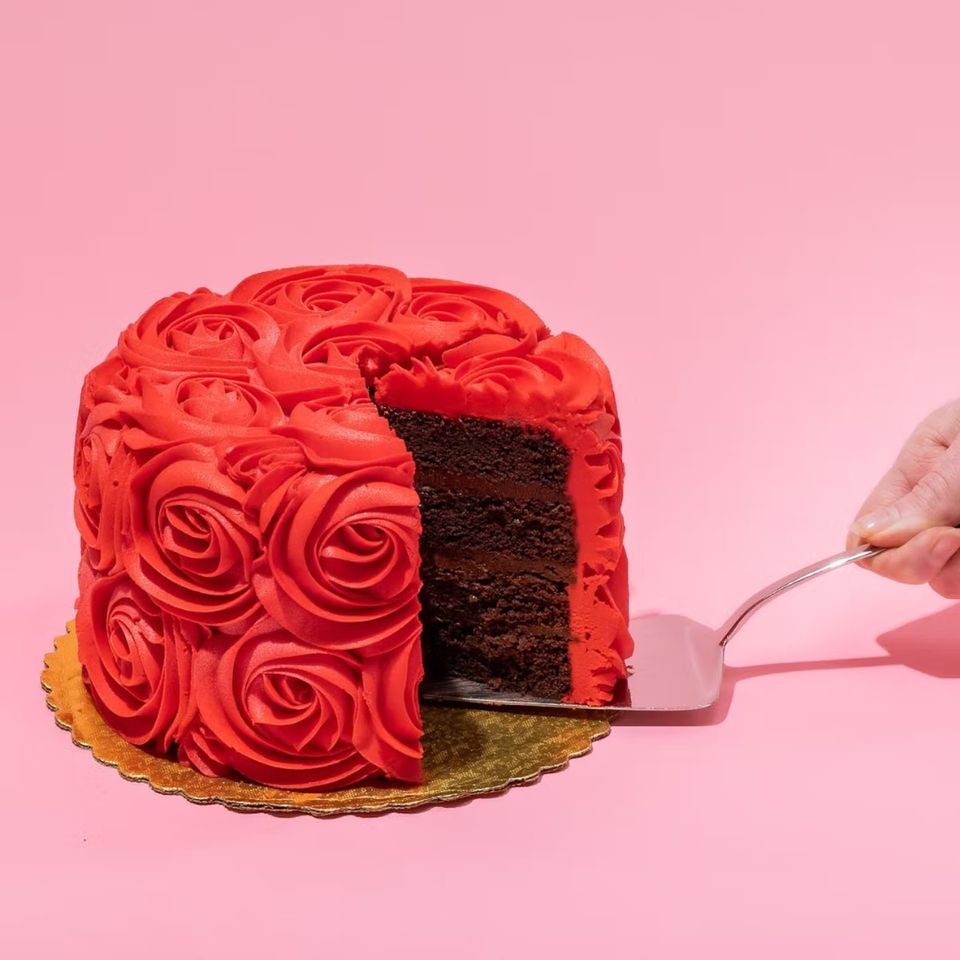 We Take the Cake red rose chocolate cake
