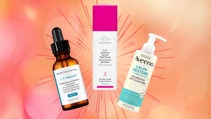 SkinCeuticals' <a href="https://www.awin1.com/cread.php?awinmid=29069&awinaffid=837483&campaign=&clickref=63c05028e4b0fe267cb80854&clickref2=&clickref3=&clickref4=&clickref5=&clickref6=&ued=https%3A%2F%2Fwww.dermstore.com%2Fskinceuticals-c-e-ferulic-with-15-l-ascorbic-acid-vitamin-c-serum-30ml%2F11289609.html&pl=la" target="_blank" data-affiliate="true" role="link" rel="sponsored" class=" js-entry-link cet-external-link" data-vars-item-name="C E ferulic acid serum" data-vars-item-type="text" data-vars-unit-name="63c05028e4b0fe267cb80854" data-vars-unit-type="buzz_body" data-vars-target-content-id="https://www.awin1.com/cread.php?awinmid=29069&awinaffid=837483&campaign=&clickref=63c05028e4b0fe267cb80854&clickref2=&clickref3=&clickref4=&clickref5=&clickref6=&ued=https%3A%2F%2Fwww.dermstore.com%2Fskinceuticals-c-e-ferulic-with-15-l-ascorbic-acid-vitamin-c-serum-30ml%2F11289609.html&pl=la" data-vars-target-content-type="url" data-vars-type="web_external_link" data-vars-subunit-name="article_body" data-vars-subunit-type="component" data-vars-position-in-subunit="0">C E ferulic acid serum</a>, Drunk Elephant <a href="https://click.linksynergy.com/deeplink?id=Zb4jl9GtVeY&mid=2417&u1=63c05028e4b0fe267cb80854&murl=https%3A%2F%2Fwww.sephora.com%2Fproduct%2Ft-l-c-framboos-tm-glycolic-night-serum-P392246" target="_blank" data-affiliate="true" role="link" rel="sponsored" class=" js-entry-link cet-external-link" data-vars-item-name="T.L.C. Framboos glycolic night serum" data-vars-item-type="text" data-vars-unit-name="63c05028e4b0fe267cb80854" data-vars-unit-type="buzz_body" data-vars-target-content-id="https://click.linksynergy.com/deeplink?id=Zb4jl9GtVeY&mid=2417&u1=63c05028e4b0fe267cb80854&murl=https%3A%2F%2Fwww.sephora.com%2Fproduct%2Ft-l-c-framboos-tm-glycolic-night-serum-P392246" data-vars-target-content-type="url" data-vars-type="web_external_link" data-vars-subunit-name="article_body" data-vars-subunit-type="component" data-vars-position-in-subunit="1">T.L.C. Framboos glycolic night serum</a> and Aveeno <a href="https://www.amazon.com/Aveeno-Calm-Restore-Nourishing-Cleanser/dp/B08BG5Y7FL?tag=lourdesuribe-20&ascsubtag=63c05028e4b0fe267cb80854%2C-1%2C-1%2Cd%2C0%2C0%2Chp-fil-am%3D0%2C0%3A0%2C0%2C0%2C0" target="_blank" data-affiliate="true" role="link" data-amazon-link="true" rel="sponsored" class=" js-entry-link cet-external-link" data-vars-item-name="Calm + Restore cleanser" data-vars-item-type="text" data-vars-unit-name="63c05028e4b0fe267cb80854" data-vars-unit-type="buzz_body" data-vars-target-content-id="https://www.amazon.com/Aveeno-Calm-Restore-Nourishing-Cleanser/dp/B08BG5Y7FL?tag=lourdesuribe-20&ascsubtag=63c05028e4b0fe267cb80854%2C-1%2C-1%2Cd%2C0%2C0%2Chp-fil-am%3D0%2C0%3A0%2C0%2C0%2C0" data-vars-target-content-type="url" data-vars-type="web_external_link" data-vars-subunit-name="article_body" data-vars-subunit-type="component" data-vars-position-in-subunit="2">Calm + Restore cleanser</a>.
