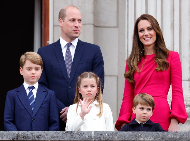 The Prince and Princess of Wales stand alongside their three children: Prince George, Princess Charlotte and Prince Louis.