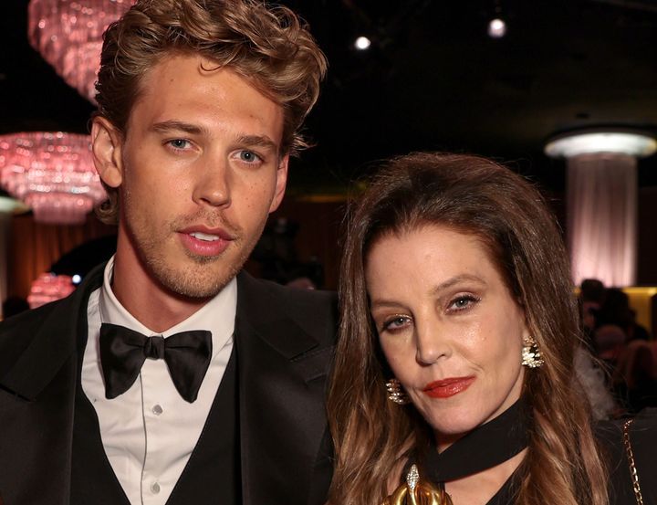 Austin Butler and Lisa Marie Presley pictured at the Golden Globes on Tuesday evening