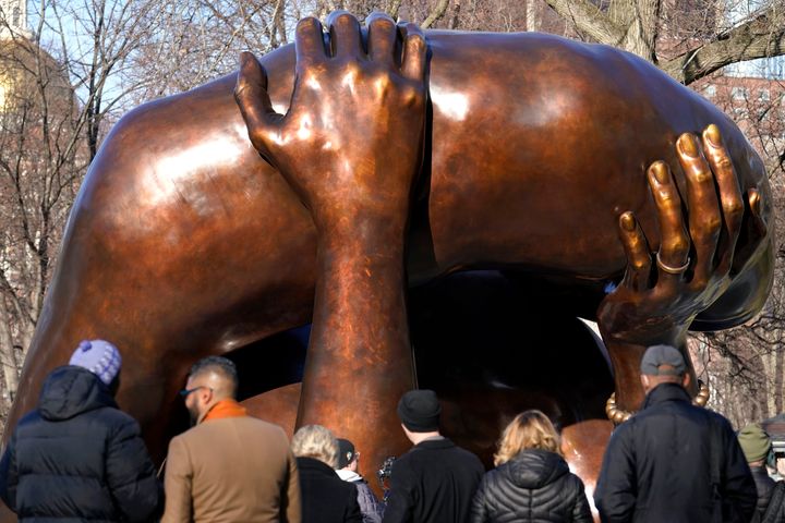 "The Embrace" in the Boston Common is a memorial to Martin Luther King Jr. and Coretta Scott King.