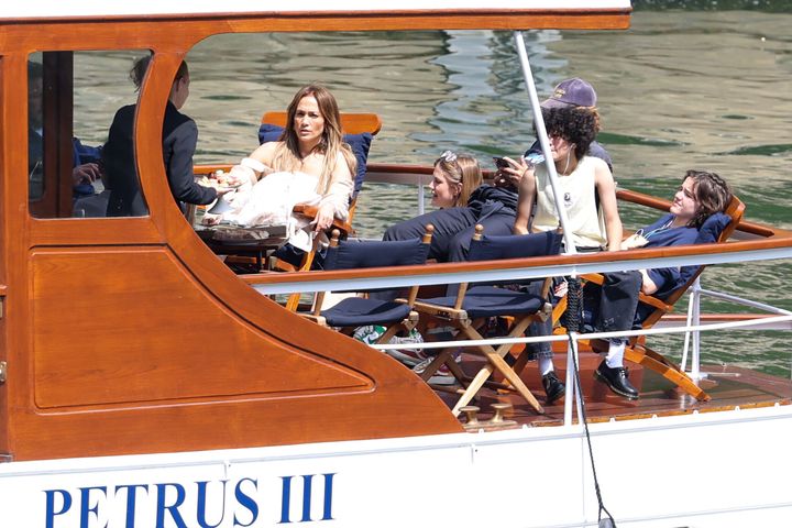 Jennifer Lopez pictured taking a cruise with Ben Affleck (not pictured) and some of their children on July 23, 2022, in Paris.