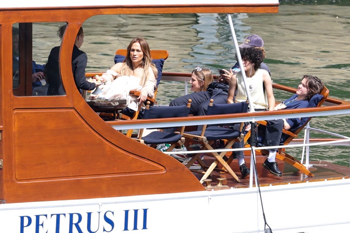 Jennifer Lopez pictured taking a cruise with Ben Affleck (not pictured) and some of their children on July 23, 2022, in Paris.