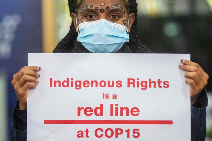 国連生物多様性会議（COP15）で抗議活動を行う先住民族の気候活動家たち