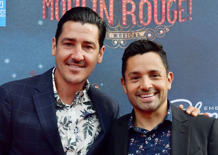 Jonathan Knight (left) and Harley Rodriguez in 2019.