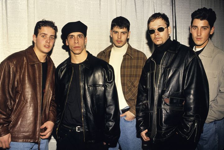 From left: Joey McIntyre, Danny Wood, Jordan Knight, Donnie Wahlberg and Jonathan Knight of New Kids On The Block in 1990. 