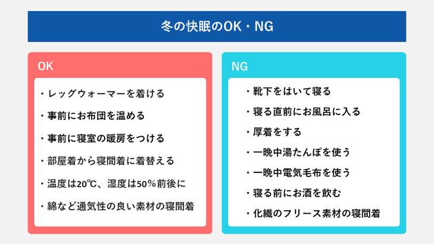 冬の快眠のOK・NGリスト