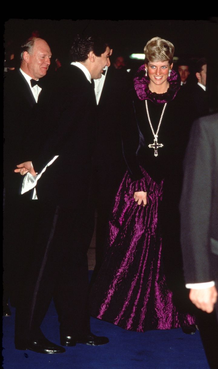 Princess Diana wore the amethyst Attallah cross to the Birthright gala in 1987 on a pearl necklace.