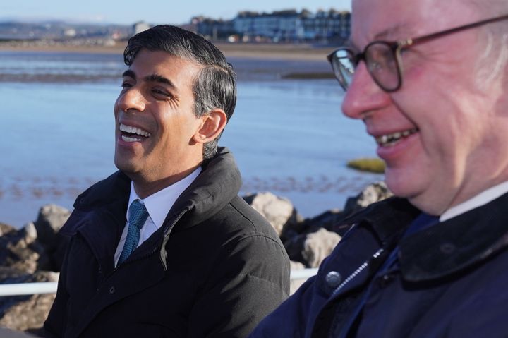 Prime minister Rishi Sunak and levelling up secretary Michael Gove during a visit to the Eden Project North in Morecambe, which received £50 million for the regeneration project.