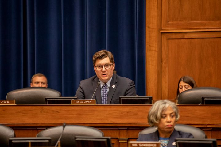 Rep. Jake LaTurner (R-KS) speaks during a House Committee on Oversight and Reform hearing on gun violence on June 8, 2022 in Washington, DC.