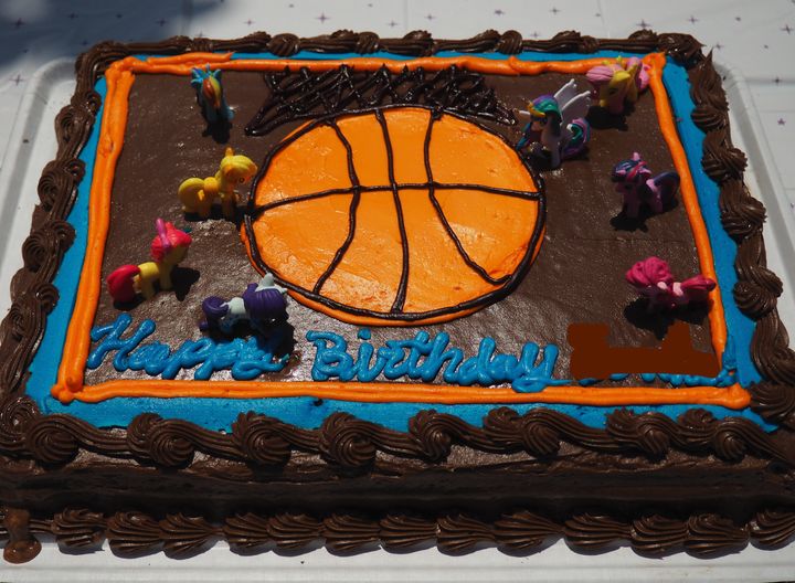 The author's son celebrated his fourth birthday with a basketball and My Little Pony-themed party.
