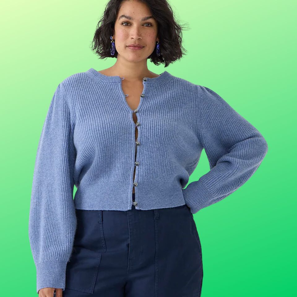 Cashmere puff-sleeve cardigan sweater
