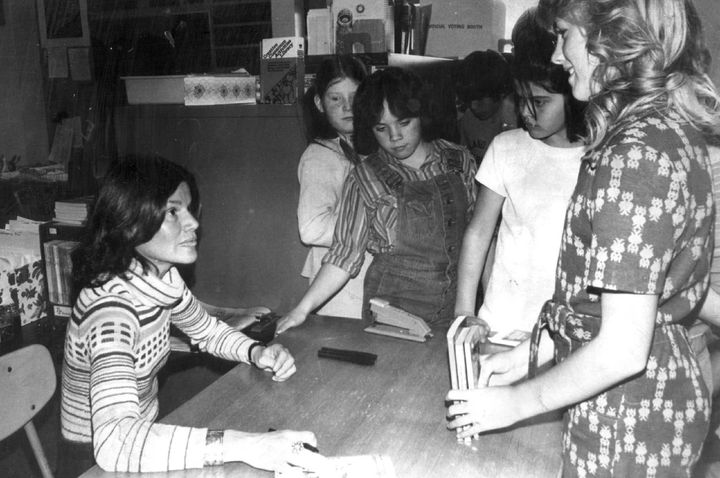 Judy Blume visits a school in 1977. She published her most famous work, “Are You There God? It’s Me, Margaret," in 1970. 