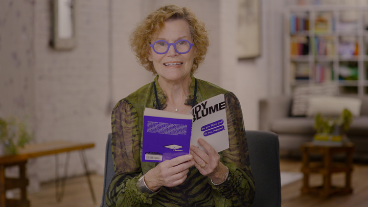 Bloom holds up a copy "are you godit's me margaret" As she looks back on her life and career, "Judy Bloom Forever." 