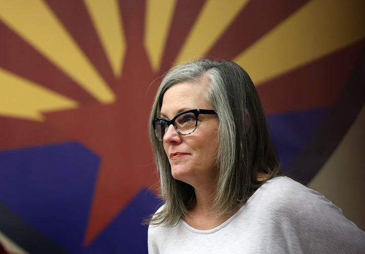 PHOENIX, ARIZONA - NOVEMBER 05: Arizona Democratic gubernatorial candidate Katie Hobbs holds a campaign event at the Carpenters Local Union 1912 headquarters on November 05, 2022 in Phoenix, Arizona. With three days to go before election day, Arizona democratic gubernatorial candidate Katie Hobbs continues to campaign across the state as she faces a tight race against Trump endorsed republican candidate Kari Lake. (Photo by Kevin Dietsch/Getty Images)