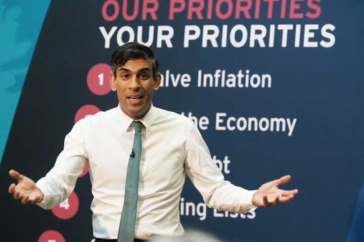 Rishi Sunak speaks during a Q&A session at The Platform in Morecambe - the day he was fined for not wearing a seatbelt.