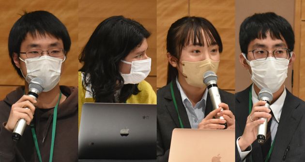 左からFridays For Future Japanの植田亮さん、日本若者協議会の芹ヶ野 瑠奈さん、持続可能な社会にむけたジャパンユースプラットフォームの遠山未来さん、Climate Youth Japanの小林 誠道さん
