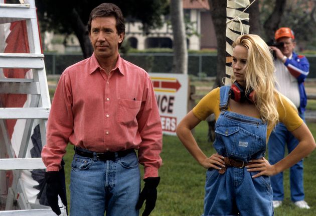 Tim Allen and Pamela Anderson on the set of Home Improvement in 1993
