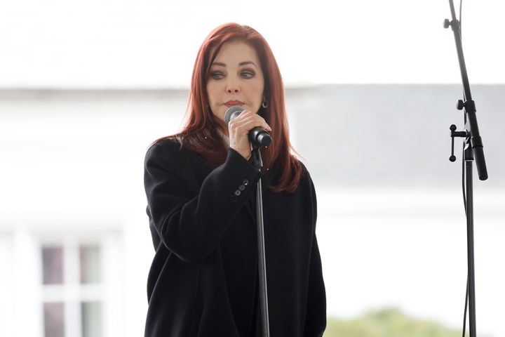 Priscilla Presley pictured at her daughter Lisa Marie's memorial