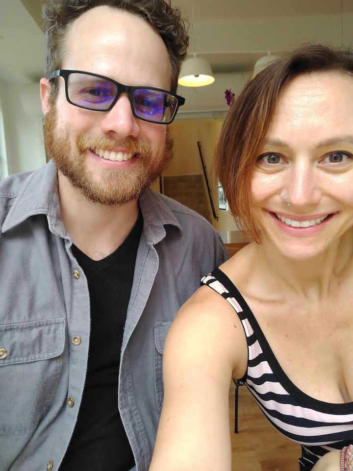 The author and her husband on the morning before her mother’s wedding.