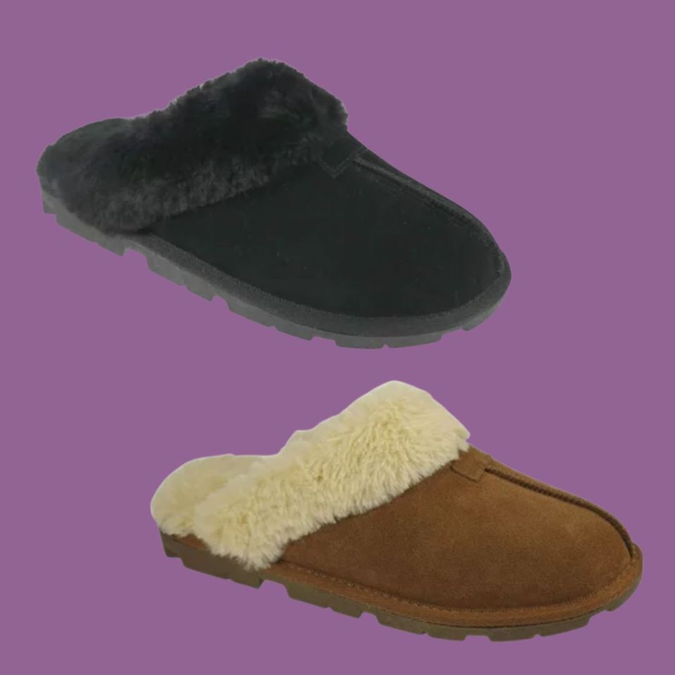 A shearling fur and sheepskin slipper