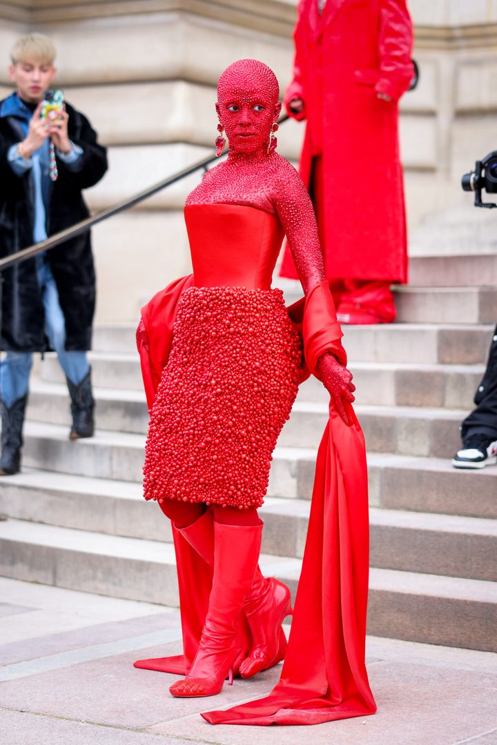 Doja Cat at the Schiaparelli Haute Couture fashion show Monday during Paris Fashion Week.