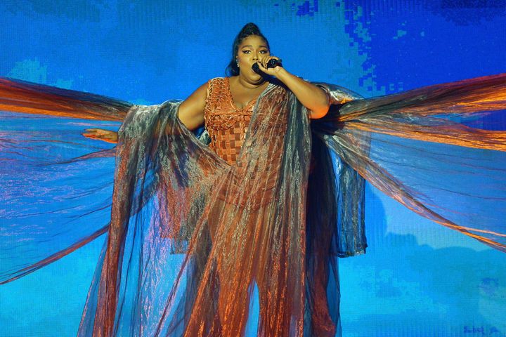 Lizzo performing at the Brits in 2020