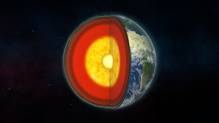 The Earth's inner core (depicted as bright yellow-white in this illustration) may have stopped turning