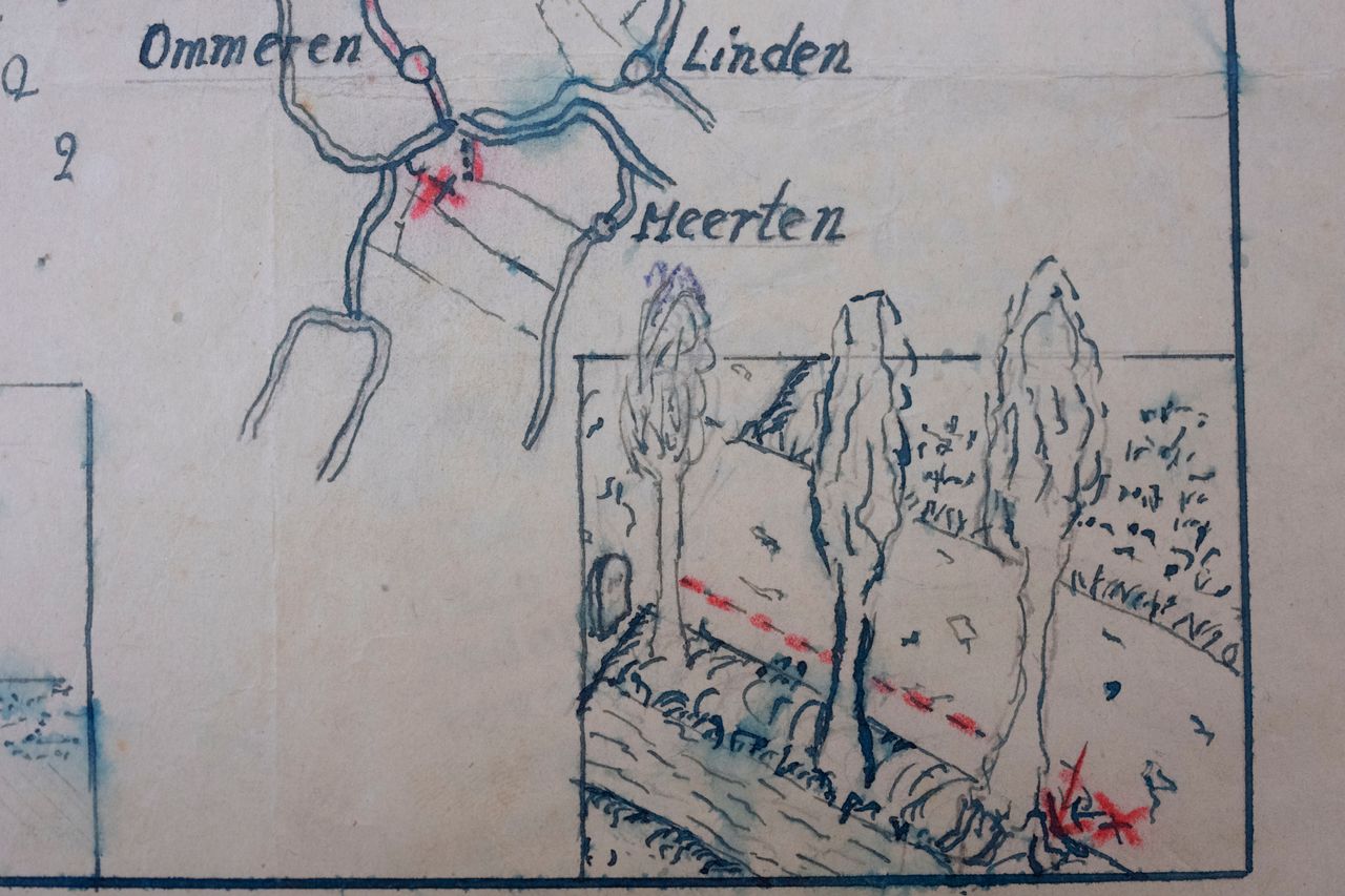 Λεπτομέρειες ενός χάρτη στο Εθνικό Αρχείο της Ολλανδίας στη Χάγη ο οποίος δείχνει πού θάφτηκαν τα λάφυρα των Ναζί στο χωριό Ομερεν, κοντά στο Άρνεμ, Δευτέρα, 23 Ιανουαρίου 2023.