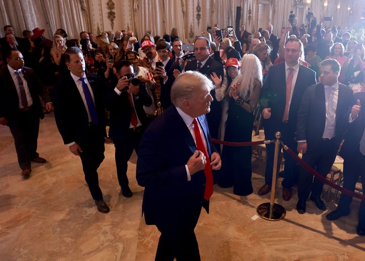 Former President Donald Trump prepares to leave after speaking during an event at his Mar-a-Lago home on Nov. 15, 2022, in Palm Beach, Florida. Trump announced that he was seeking another term in office and officially launched his 2024 presidential campaign.