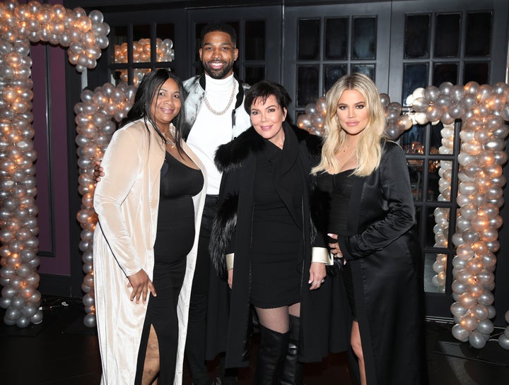 Andrea Thompson ― pictured in 2018 with Tristan Thompson, Kris Jenner and Khloe Kardashian ― died in early January.