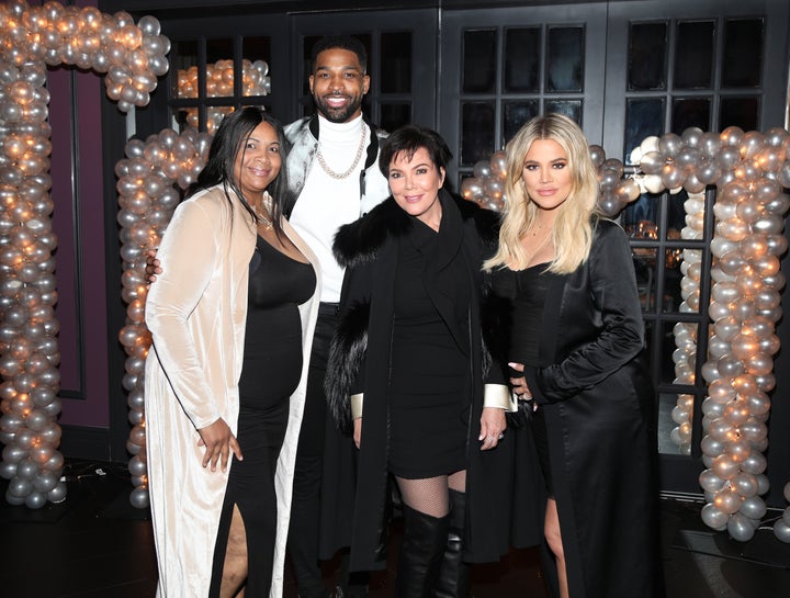 Andrea Thompson ― pictured in 2018 with Tristan Thompson, Kris Jenner and Khloe Kardashian ― died in early January. 