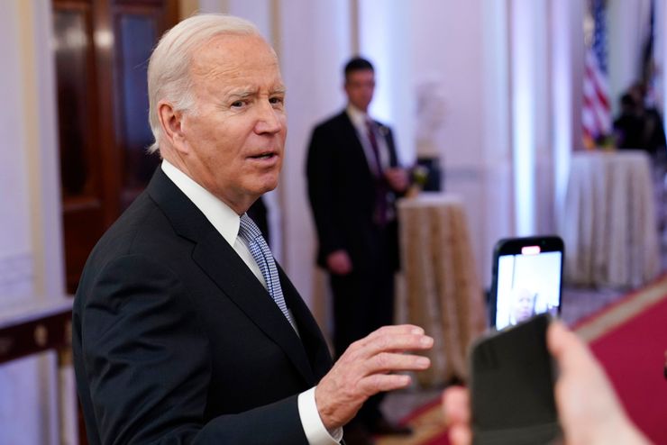 President Joe Biden talks with reporters Friday after speaking in the East Room of the White House. Senior Democratic lawmakers turned sharply more critical Sunday of Biden's handling of classified materials after the FBI discovered additional items with classified markings at Biden's home in Delaware.