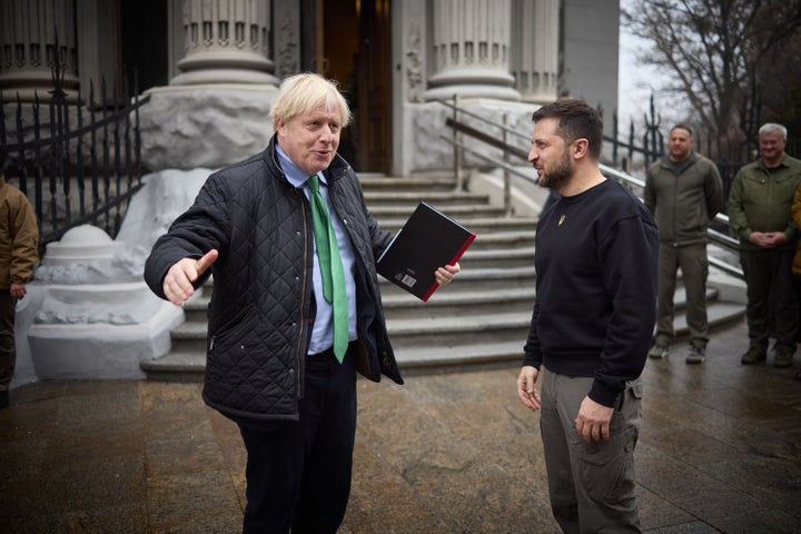 Boris Johnson meeting President Volodymyr Zelensky in Kyiv during a surprise visit to Ukraine last Sunday.