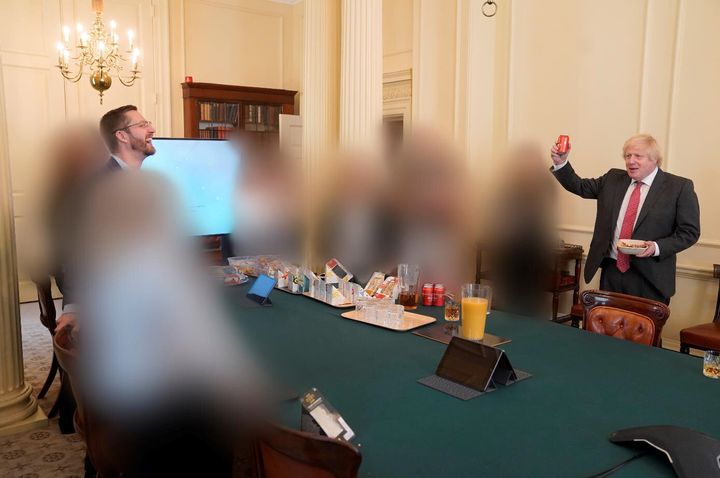 Former Prime Minister Boris Johnson at a gathering in the Cabinet Room in 10 Downing Street on his birthday.