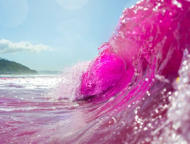 カリフォルニアの海が突如、蛍光ピンクに