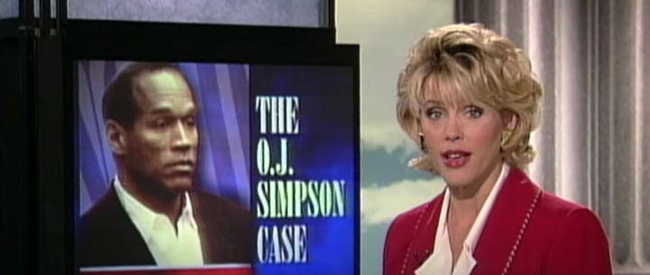 Deborah Norville reports on the O.J. Simpson murder trial during her first day at "Inside Edition" on March 6, 1995.