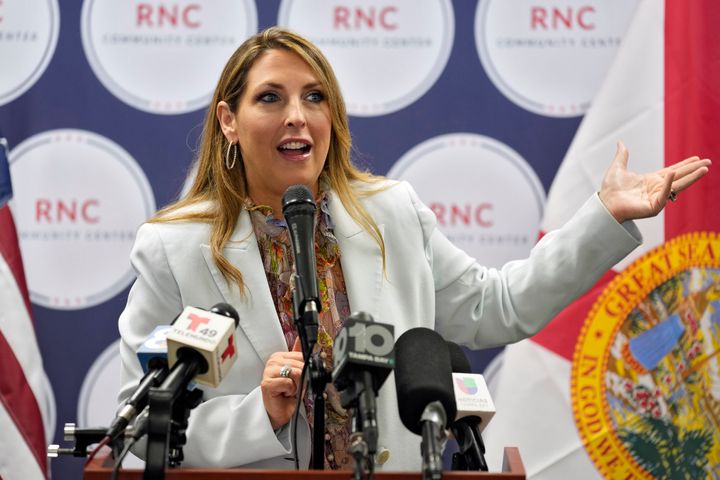 Republican National Committee chairman Ronna McDaniel speaks during a voting rally on Oct. 18, 2022, in Tampa, Fla. The race for RNC chair will be decided on Jan. 27, 2023, by secret ballot as Republican officials from all 50 states gather in Southern California. McDaniel is fighting for reelection against rival Harmeet Dhillon, one of former President Donald Trump's attorneys. 