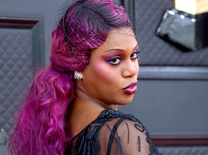 Laverne Cox on the red carpet of the 64th annual Grammy Awards in 2022.